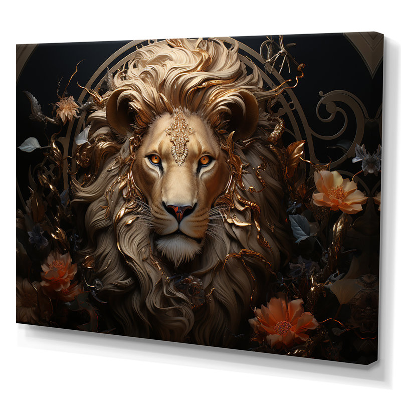 «Radiant Luminous Bronze Lion», reproduction sur toile, Cadre photo blanc, H 34 po x l 44 po