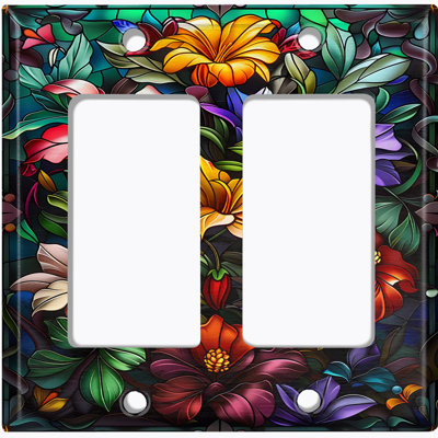 Couvercle de plaque d'interrupteur en métal; Fauteuil à bascule GFI de taille standard américaine - image imprimée d'un lit de fleurs en verre coloré