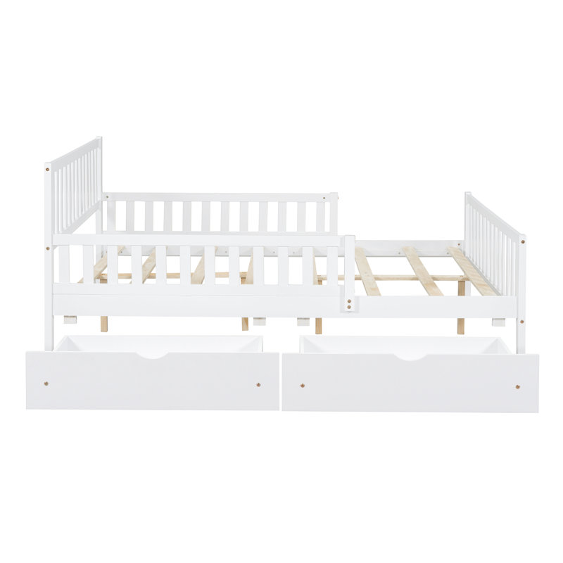 Curits 2 Drawers Platform Bed with Guardrails, Full, White