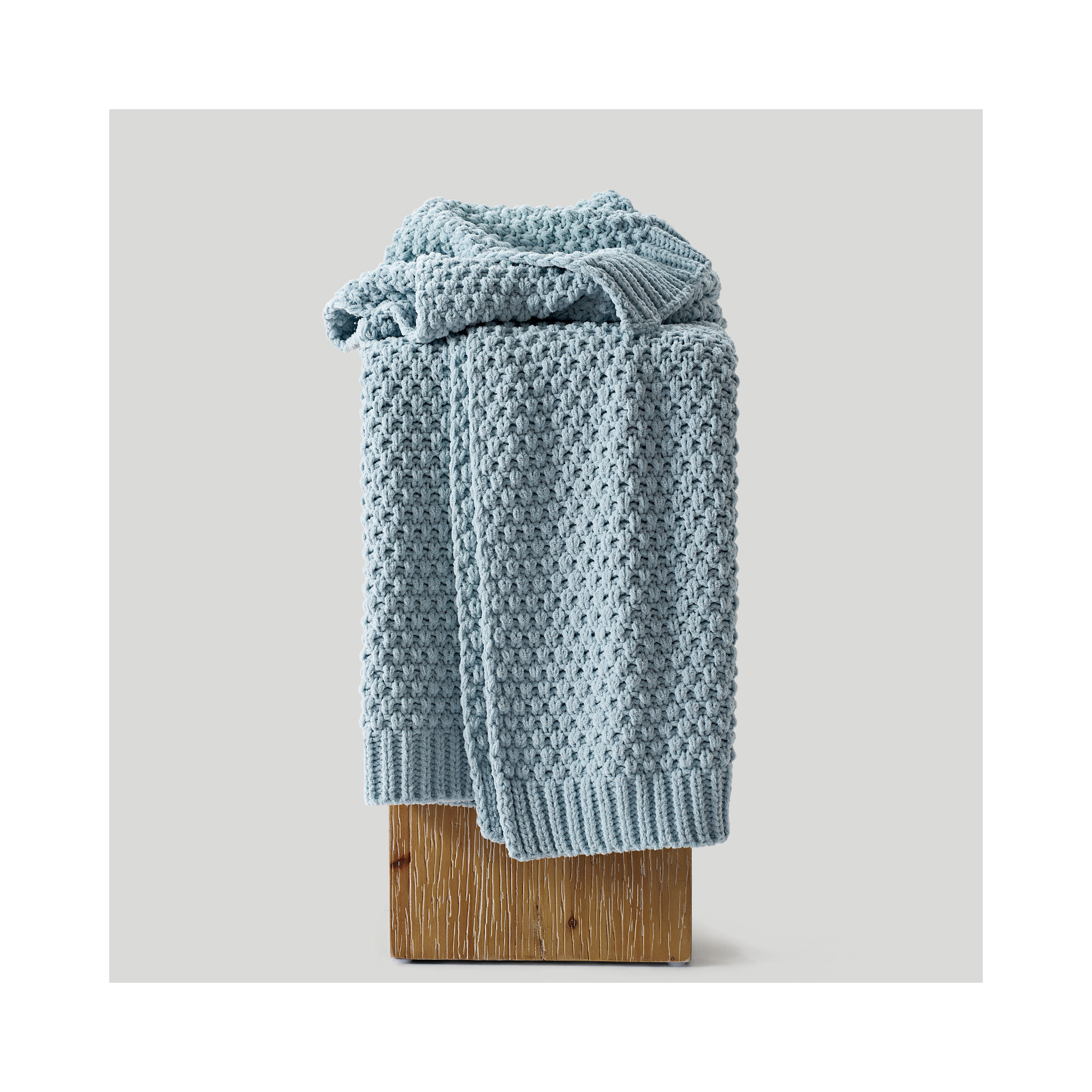 Chunky Chenille Knit Throw Blanket, Chambray Blue, 80" L x 60" W