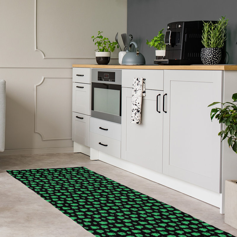 Tapis noir/vert léger ghosts, Tapis de couloir 2 pi 6 po x 8 pi