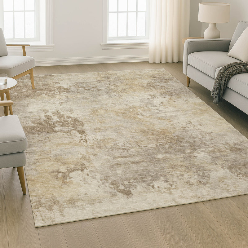 Tapis abstrait lavable à la machine de qualité supérieure Mayfield AMF2073, Tanné, 8 pi x 10 pi