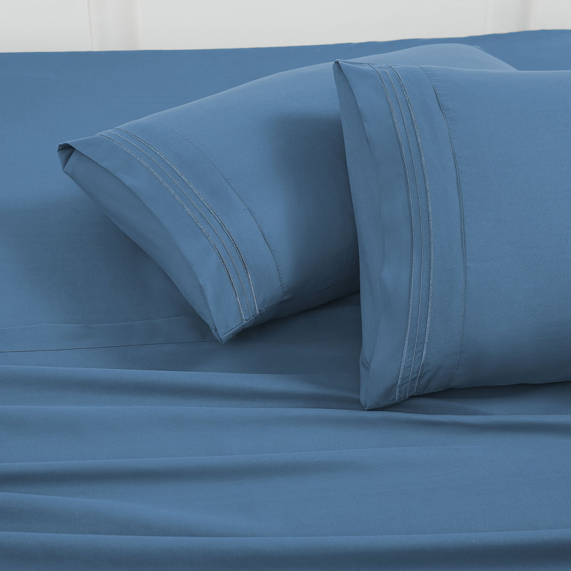 Luxury Embroidered Ultra Soft Microfiber Pillowcases (2-Pack) by Sweet Home Collection®, King Pillowcase, Denim