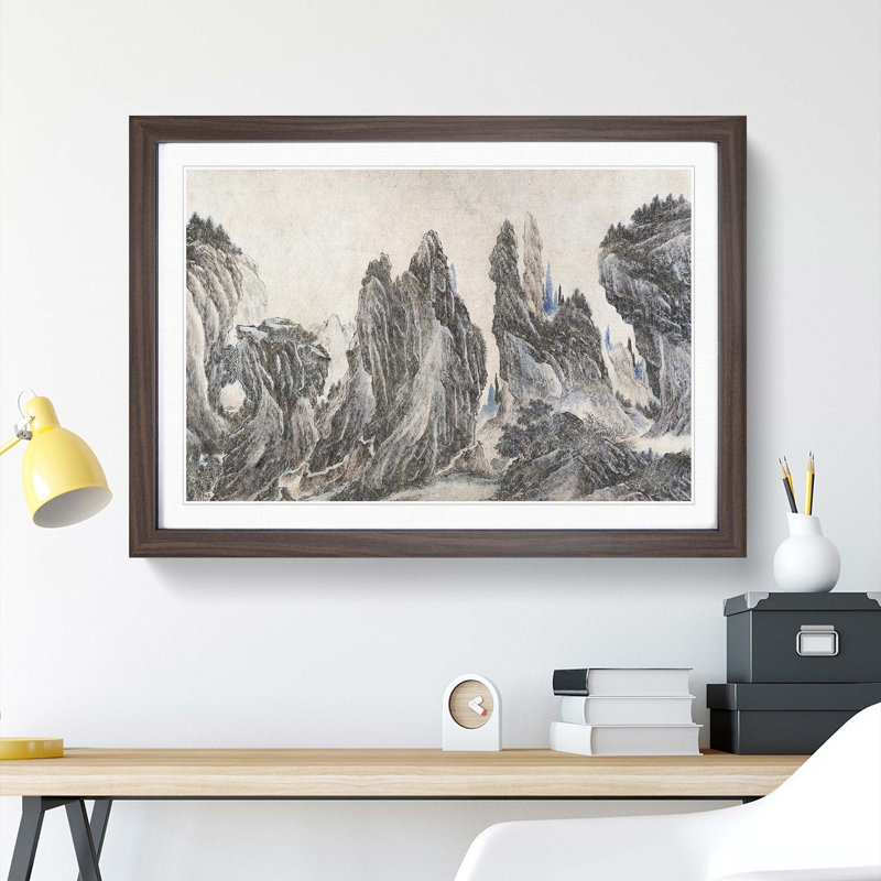 Mountain Landscape by Li Zai - Framed Print, 27cm H x 36cm W x 2cm D, Walnut Framed