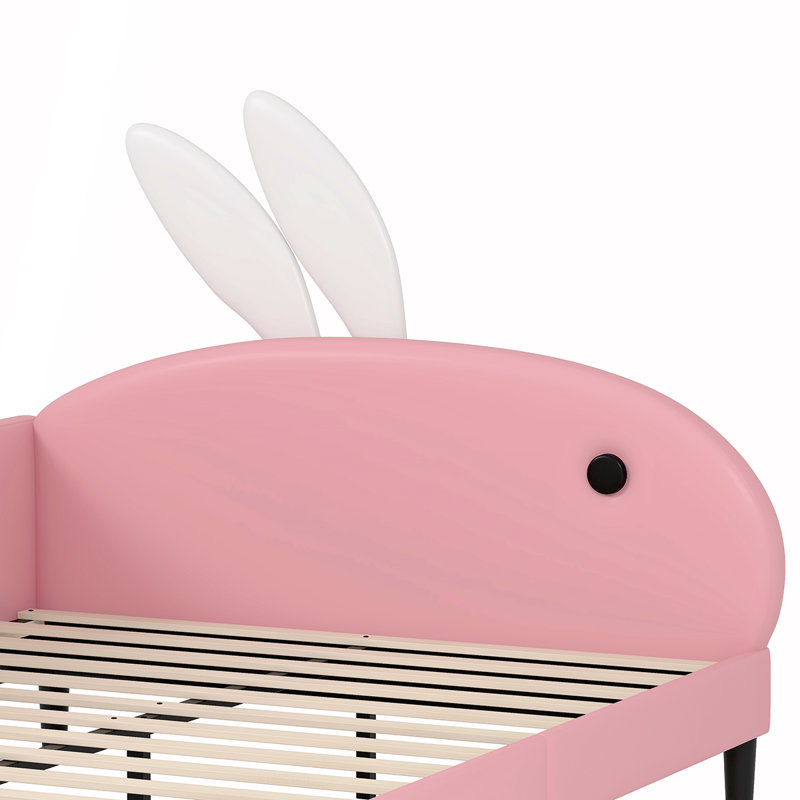 Full Size Upholstered Rabbit-Shape Daybed, Sofabed with Rabbit Ear Headboard for Playful and Functional Design, Full