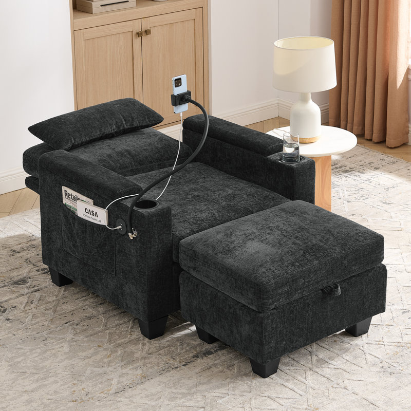 Fauteuils inclinables réglables avec rangement et port USB, design noir moderne