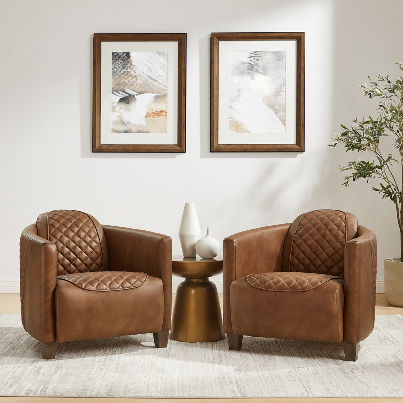 Paynesville Tufted Genuine Leather Accent Armchair (Set of 2), Chocolate