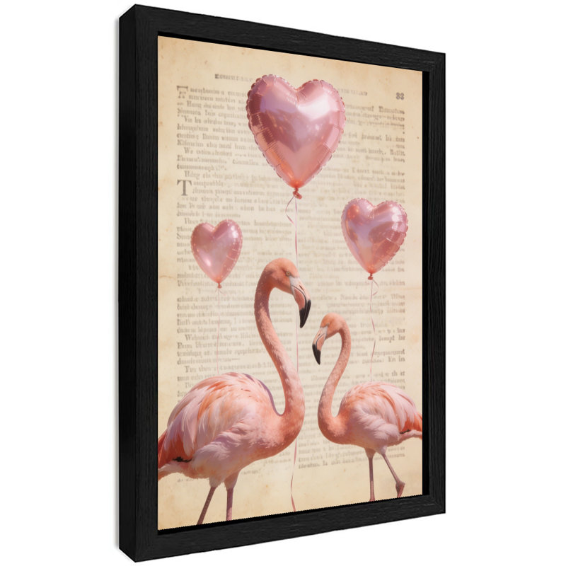 «Black Flamingo Vintage in love», impression murale, impression sur toile, thème de la Saint-Valentin, H 37 po x l 25 po