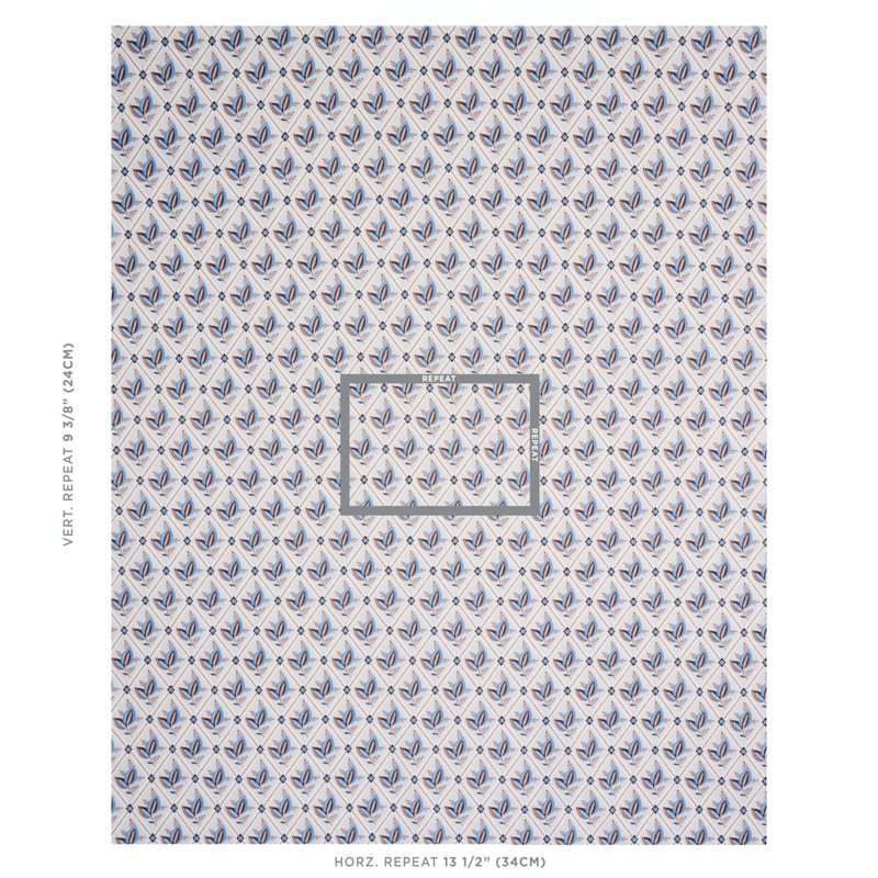Basile Trellis Fabric, Delft/Sepia