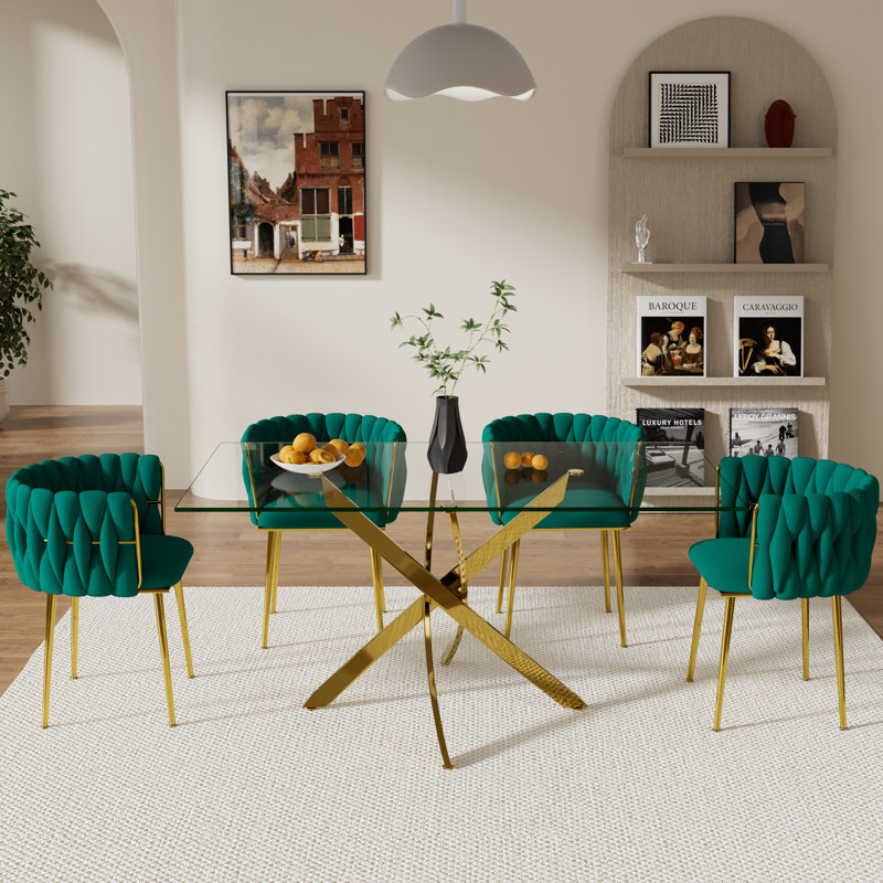 Ensemble de salle à manger Ashveen, Émeraude, Doré, H 29,5 po x L 63 po x l 31,5 po