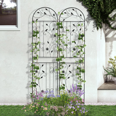 Fabozzi 82.7" H X 20" W Metal Garden Trellis Vintage Arched Panels for Climbing Vines, Black (Set of 2)