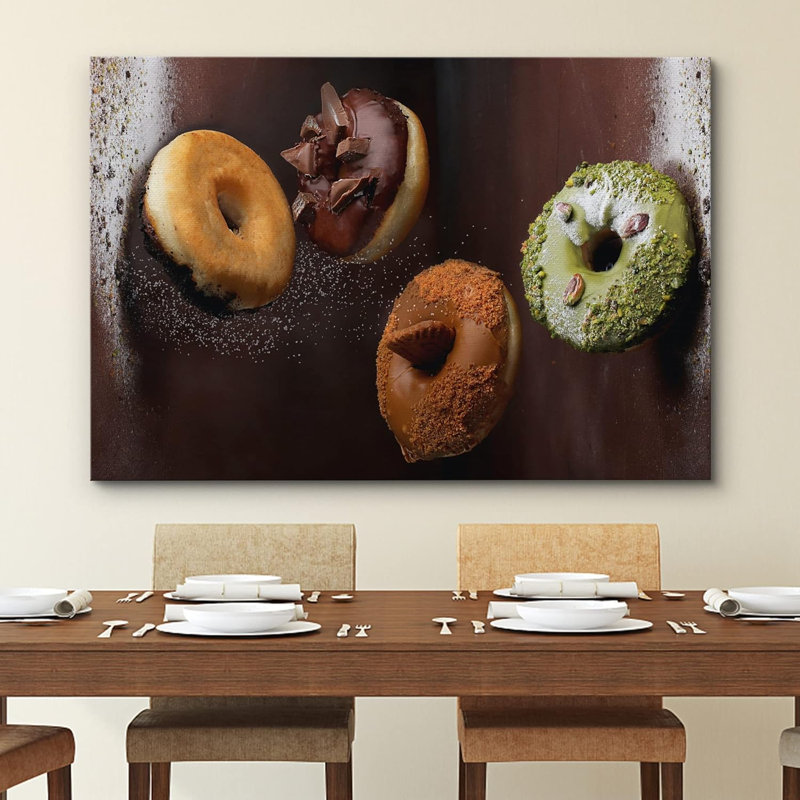Chocolat, caramel, saupoudré de matcha, beignet, photographie culinaire, cuisine, décoration murale, rustique