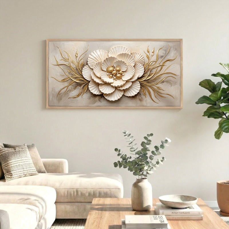 Ensemble de 1 toile murale à motif floral, L 40 po x H 20 po, Naturel