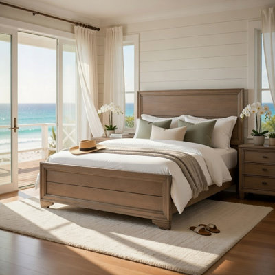Lona Twin Panel Bed, Planked Frame With Moulding, Sun-Bleached Natural Brown