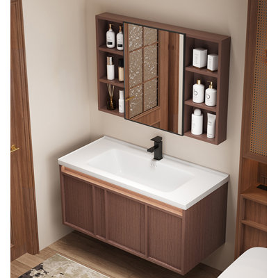 Meuble-lavabo Mid-Century en métal avec lavabo en céramique intégré