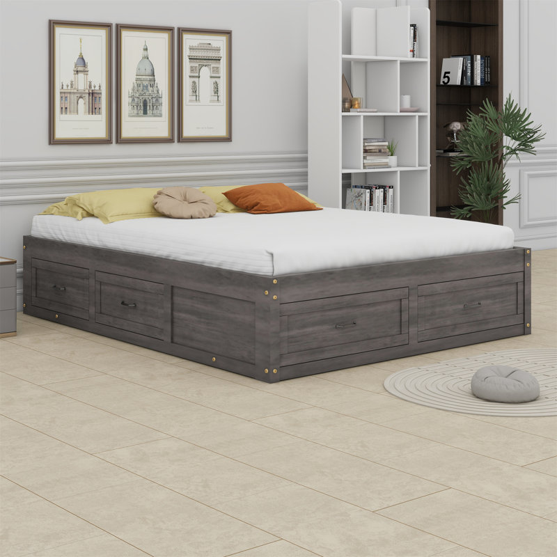 Lit plateforme avec 6 tiroirs de rangement, Gris antique