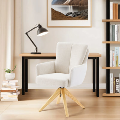 Bernab Swivel Upholstered Home Office Task Desk Chair with Oak Wood Base
