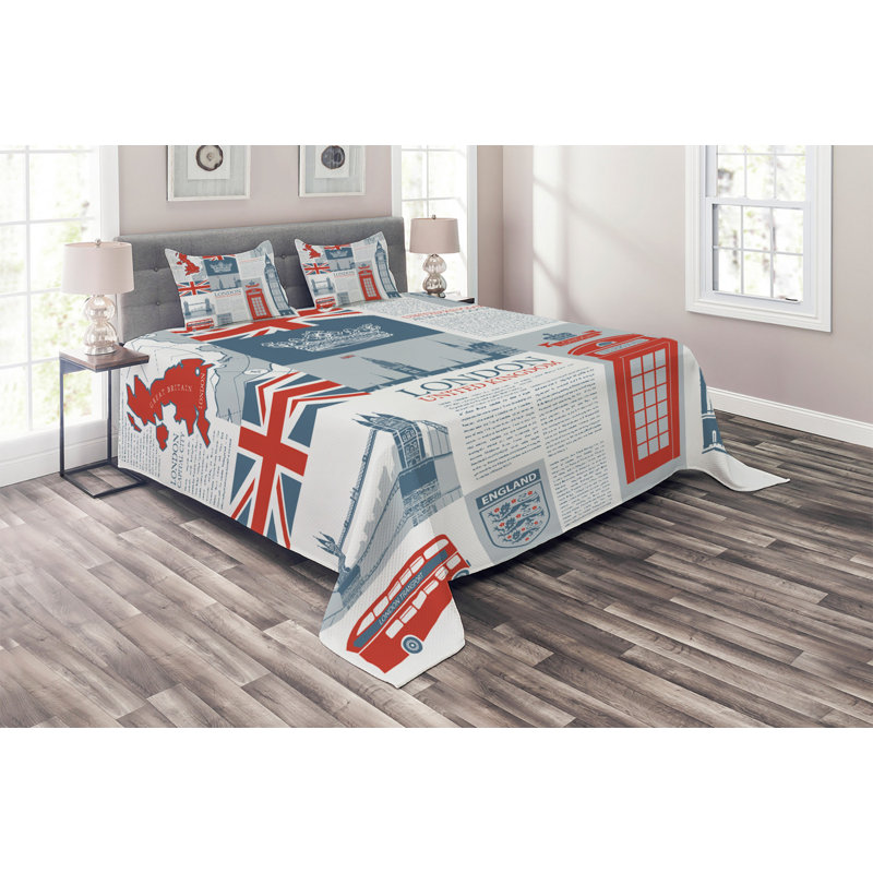 Phone Booth Farmhouse / Country Polyester Coverlet, King Bedspread + 2 Shams