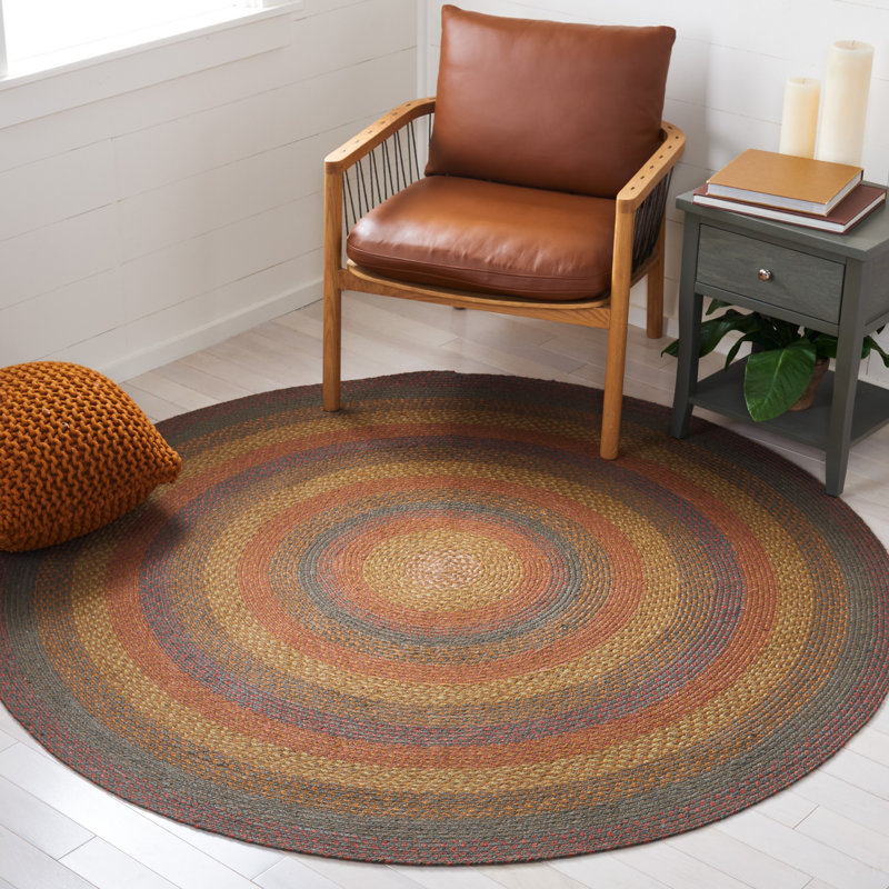 Indyah Flat Weave Jute Geometric Rug, Round 6'