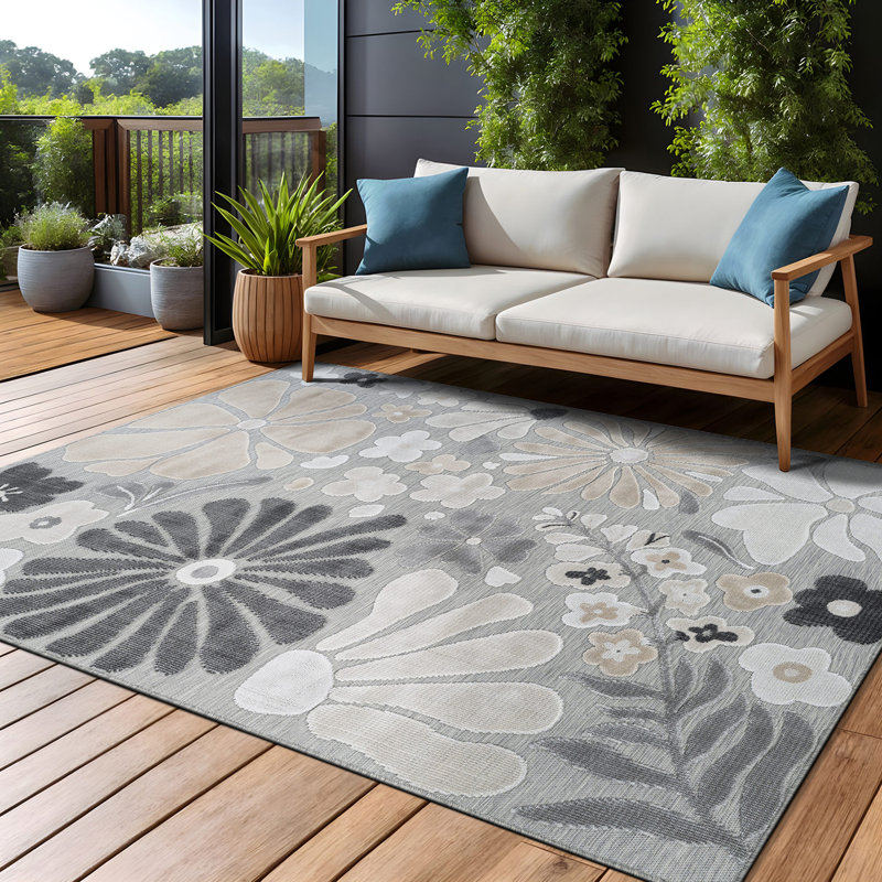 Tapis floral d'intérieur pour l'extérieur, Rectangle 6' x 9', Beige