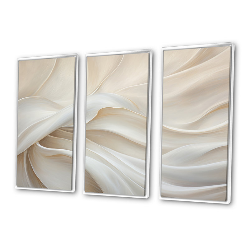 White Silk Fabric River - Fashion Canvas Wall Art Set, 40" H x 60" W, White Floater Framed