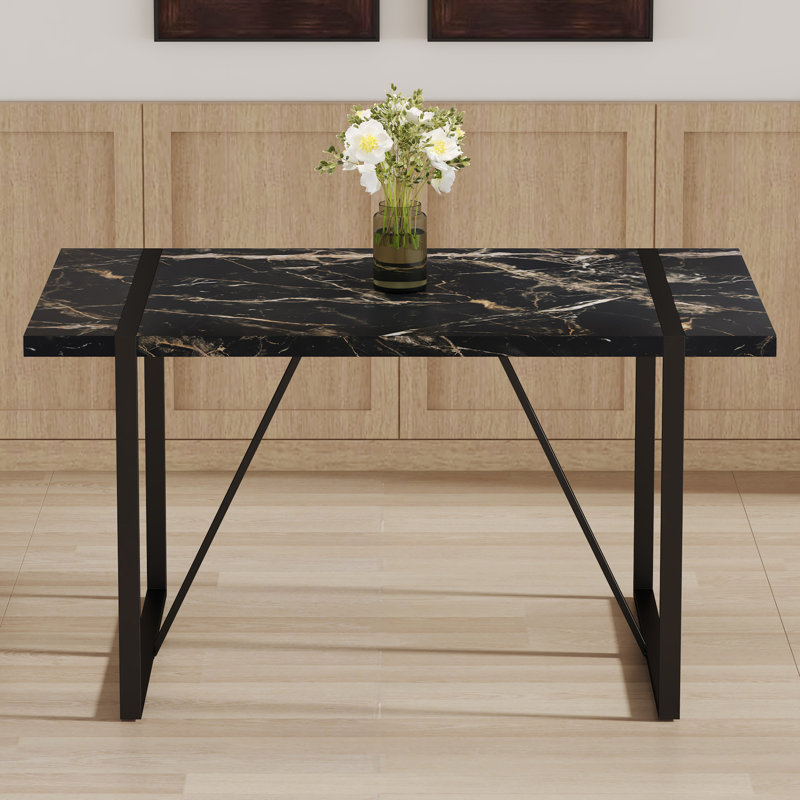 Table de salle à manger moderne et simple, pieds en métal noir, 55 * 31,4, pour bureau, terrasse, table fonctionnelle avec travail idéal, cuisine, pièce