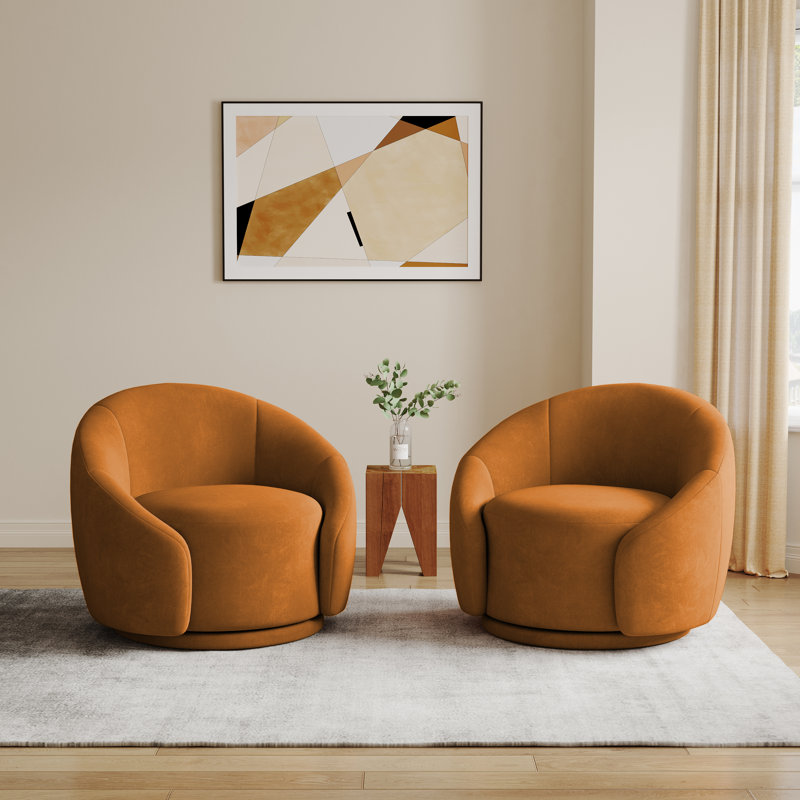 Fauteuil demi-tonneau pivotant rembourré Aunna, Velours orange