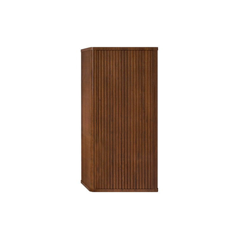 Élégante armoire latérale flottante en noyer rayé pour petits espaces, solution de rangement murale.