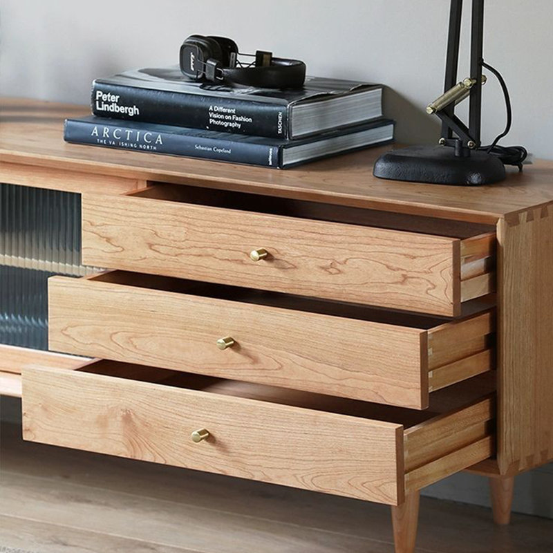 Meuble télé en bois massif japonais, H 20,5 po x L 63 po x l 15,7 po