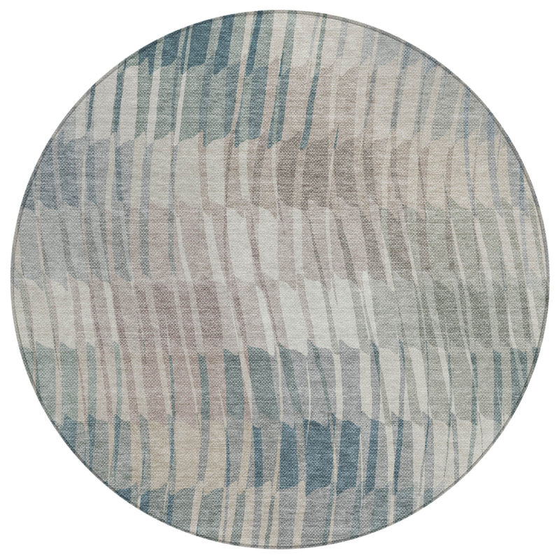 Machine Washable Indoor/Outdoor Huseby ACN2271 Stripes Rug, Round 8'