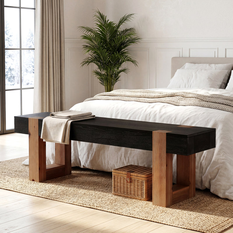 55" Solid Wood Entryway Bench
