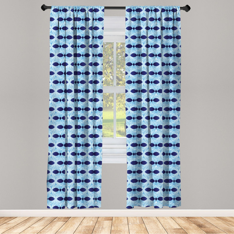 Pale Blue Navy Blue 84" Rod Pocket Semi-Sheer Curtain Panels