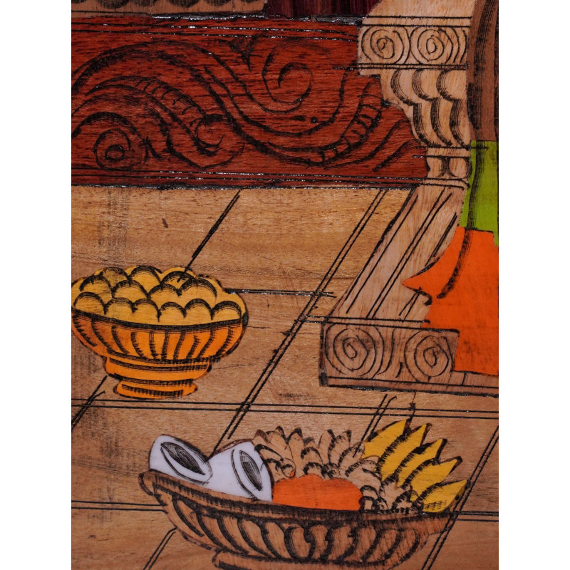 19" Chaturbhuja Ganapati on Aasana Wall Panel – Handcrafted Mysore Rosewood Inlay Art, Hindu Deity Décor, Natural Finish, Spiritual Accent