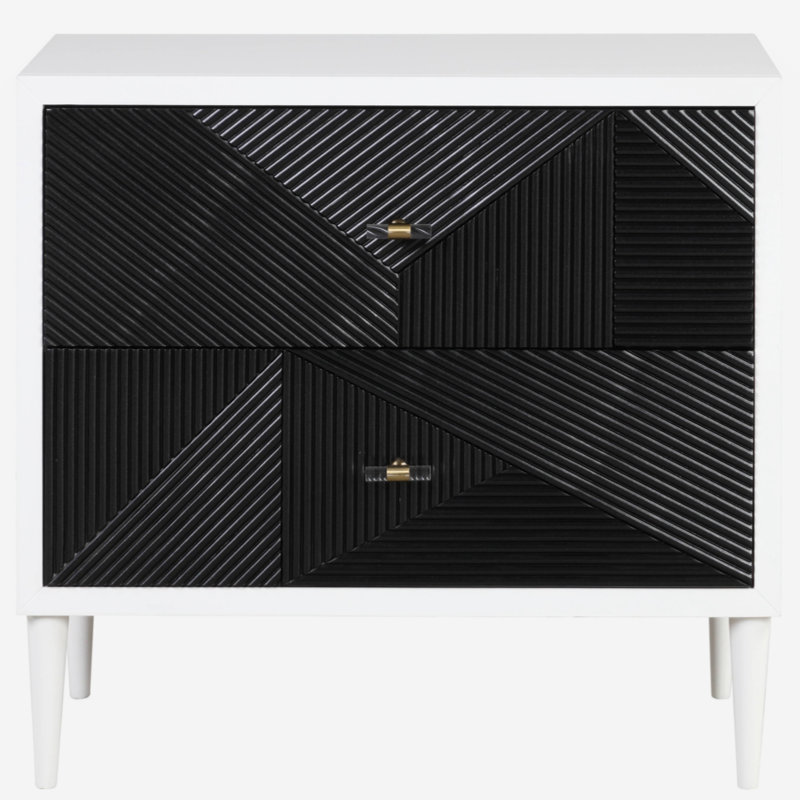 Table de chevet blanche et noire avec 2 tiroirs