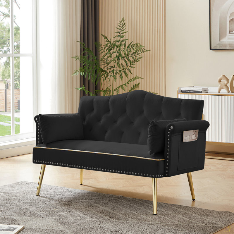 Canapé 2 places, Noir,  H 33,85 po x l 54,72 po x P 25,59 po