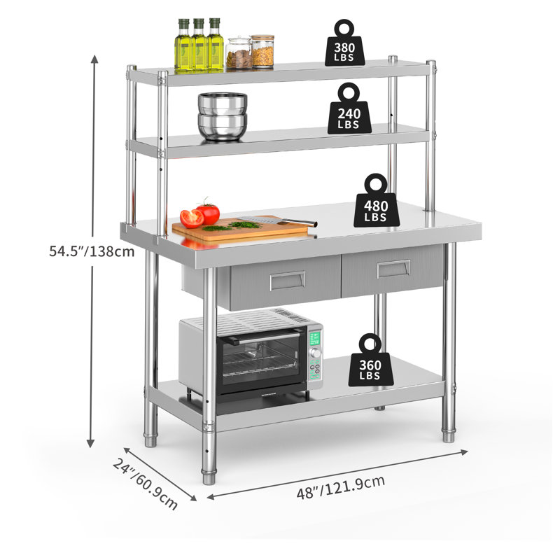 Edrosie Inc Stainless Steel 48'' L x 24.00'' W x 54.50'' H Work Table