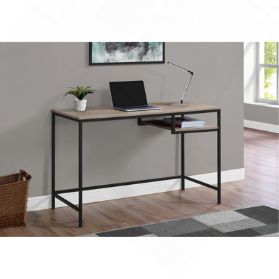 Bureau d'ordinateur, bureau personnel, ordinateur portable, L 48 po, travail, stratifié brun, métal noir, contemporain