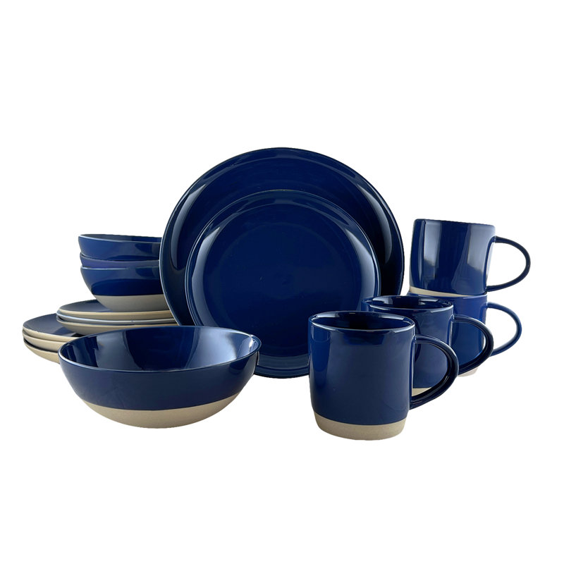 Service de vaisselle 16 pièces en porcelaine Bisque Canvas Home Shell, service pour 4, Indigo