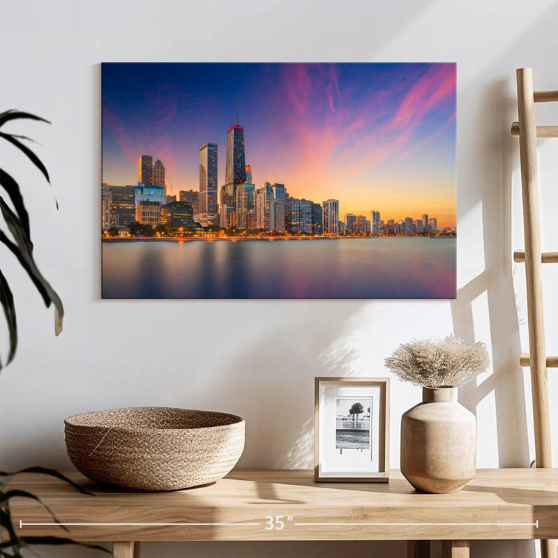 Nicci, Chicago, coucher de soleil, paysage urbain, H 16 po x l 24 po