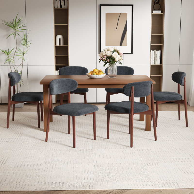 Modern Minimalist Dining Chair With Wood Legs, Mid-Century Accent Chair For Kitchen, Living Room, And Vanity, Walnut