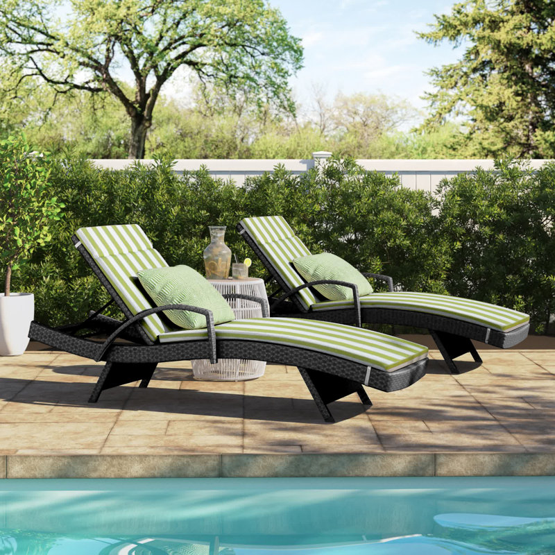 Blaise Outdoor Chaise Lounge Set , Cushion Included, Green/White, Gray