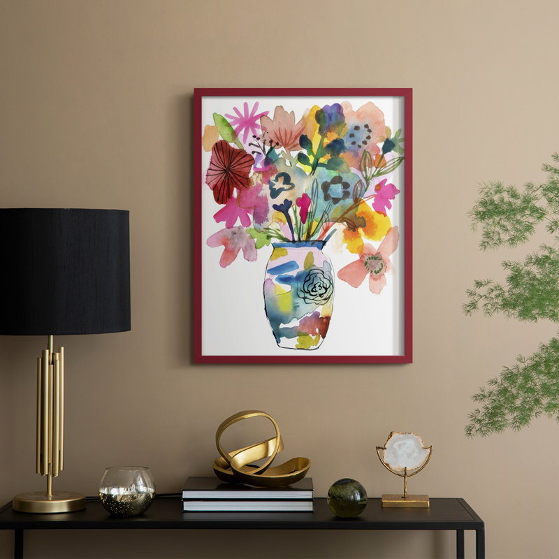 Linear Bouquet I, reproduction encadrée - bois massif, H 15 po x l 12 po, Rouge