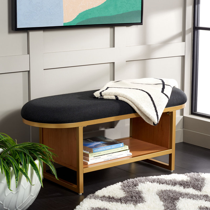 Comesana Polyester Upholstered Storage Bench, Black