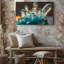 Toile, gros plan, grappe de cristaux muraux translucides chatoyants dans des tons de turquoise et de bleu avec art mural sur toile-1906860307