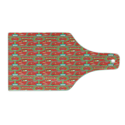 Ambesonne Car Race Track Tempered Glass Cutting Board Gas Station Multicolor