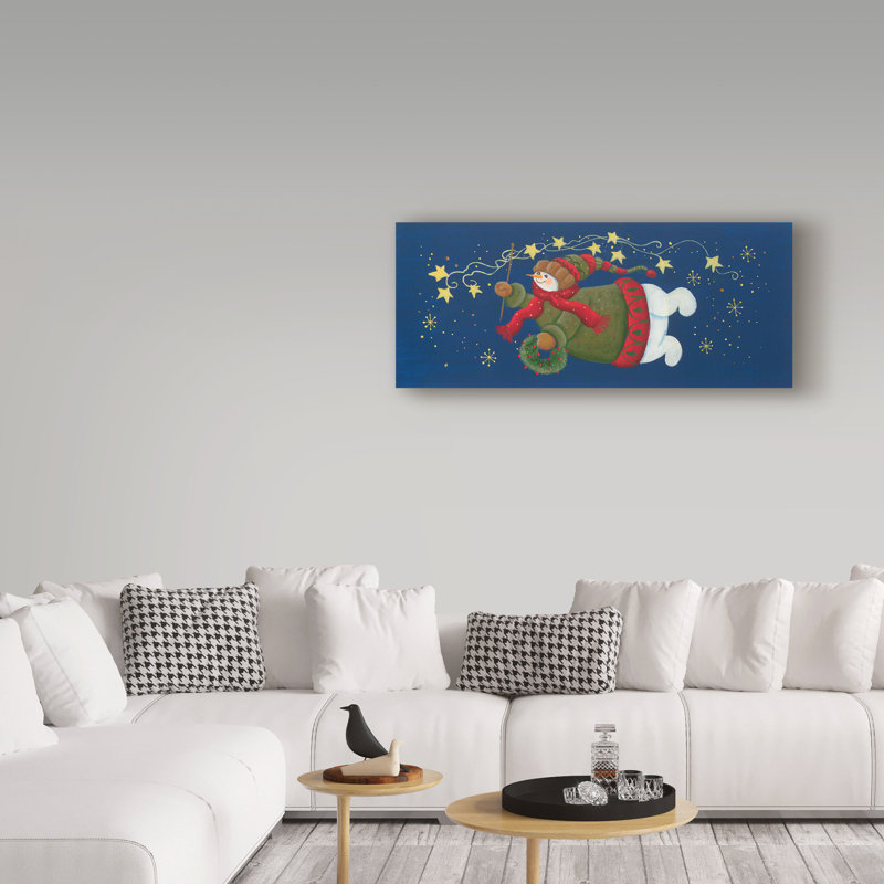 « flying bonhomme de neige », art sur toile, H 10 po x l 24 po x P 2 po