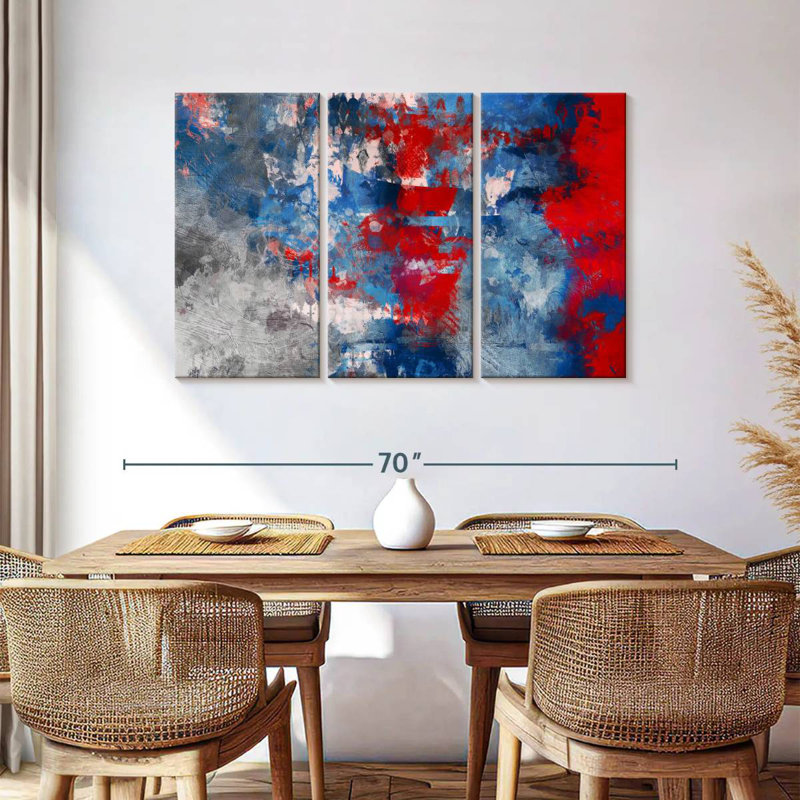 Avery Red Blue And Gray Abstract, 36" H x 57" W