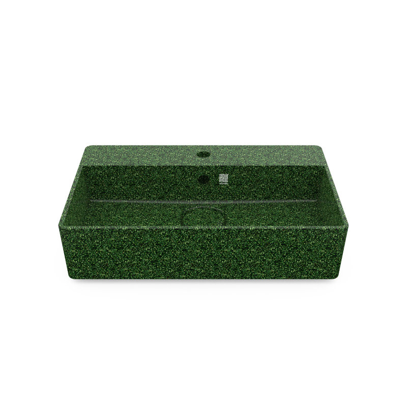 Woodio Cube60 15.748'' Wood Rectangular Bathroom Sink with Overflow, Moss