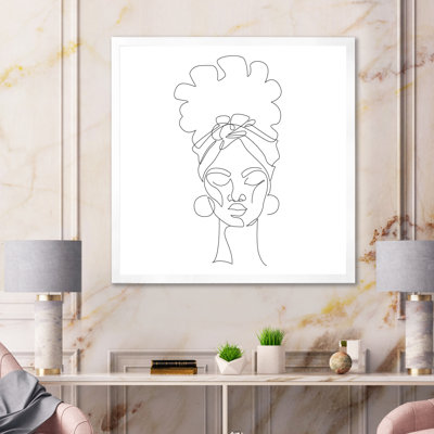«Black Woman Afro Portrait One Line Art», impression sur toile