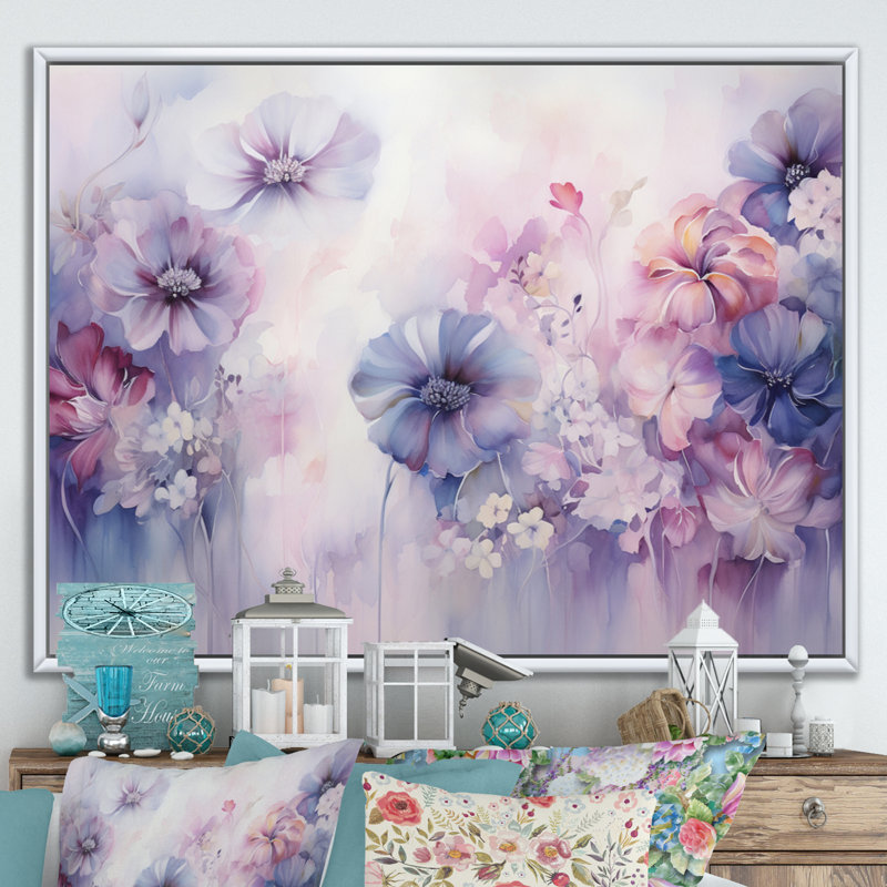 Impression sur toile mauve et mystique mauve, H 16 po x l 32 po x P 1 po, Cadre flottant blanc